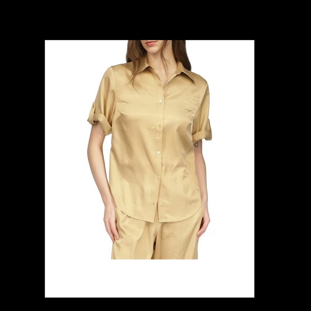 Michael Kors Gold Short Sleeve Button Down Shirt
